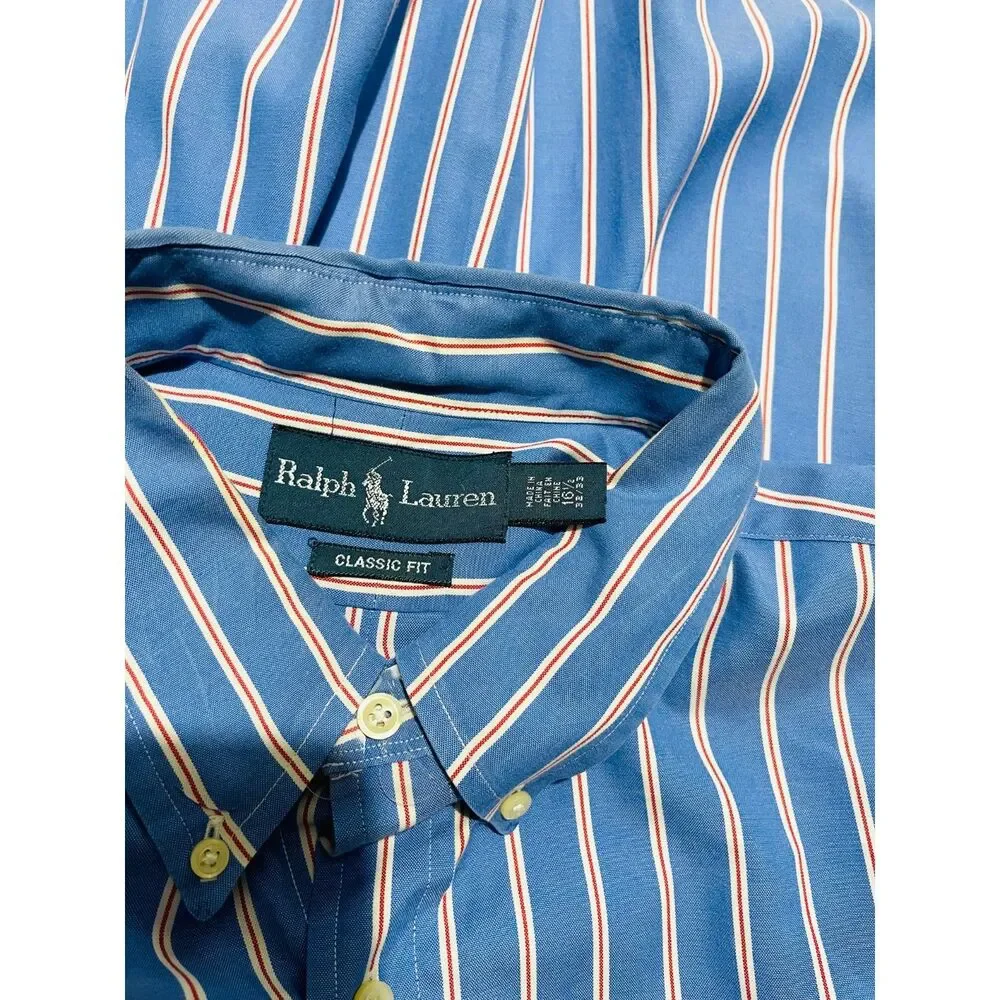 Ralph Lauren shirt classic fit button down long sleeve blue strips men's 16.5